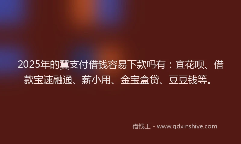 2025年的翼支付借钱容易下款吗有：宜花呗、借款宝速融通、薪小用、金宝盒贷、豆豆钱等。