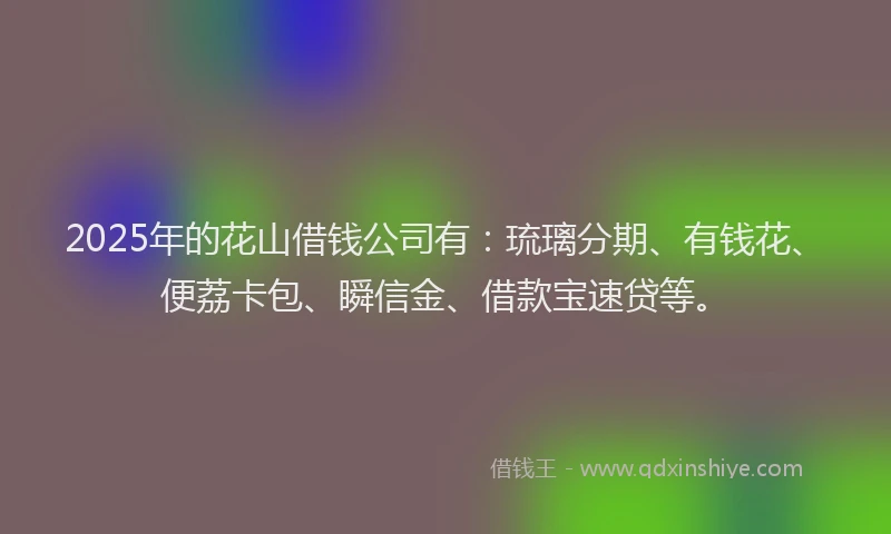 2025年的花山借钱公司有：琉璃分期、有钱花、便荔卡包、瞬信金、借款宝速贷等。