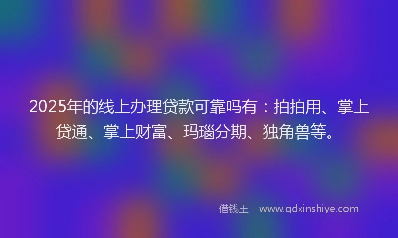 2025年的线上办理贷款可靠吗有：拍拍用、掌上贷通、掌上财富、玛瑙分期、独角兽等。
