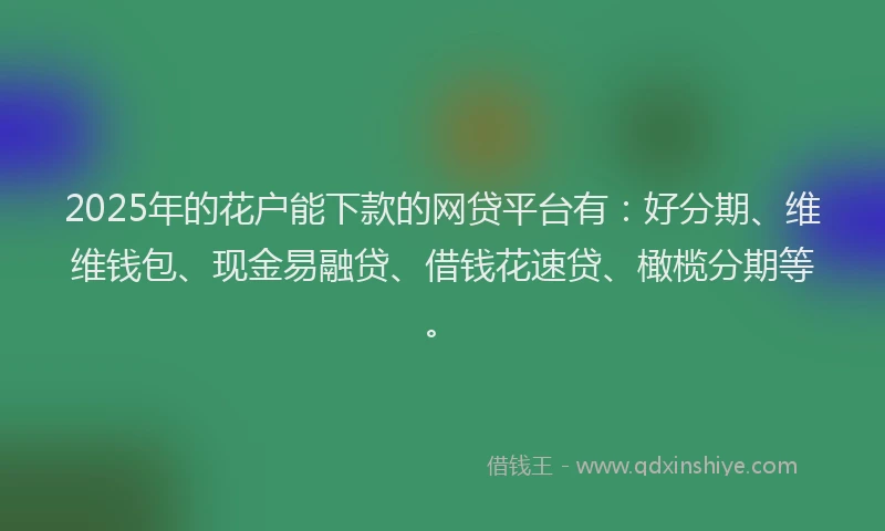 2025年的花户能下款的网贷平台有：好分期、维维钱包、现金易融贷、借钱花速贷、橄榄分期等。