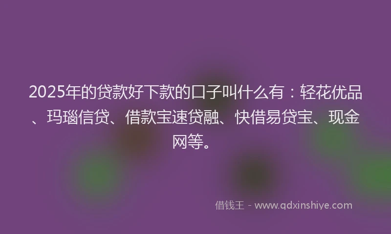 2025年的贷款好下款的口子叫什么有：轻花优品、玛瑙信贷、借款宝速贷融、快借易贷宝、现金网等。