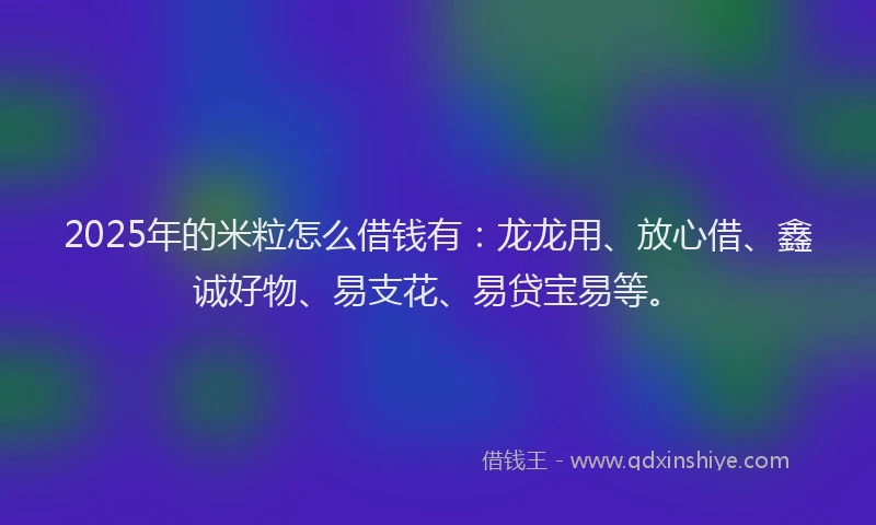 2025年的米粒怎么借钱有：龙龙用、放心借、鑫诚好物、易支花、易贷宝易等。