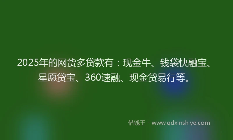 2025年的网货多贷款有：现金牛、钱袋快融宝、星愿贷宝、360速融、现金贷易行等。