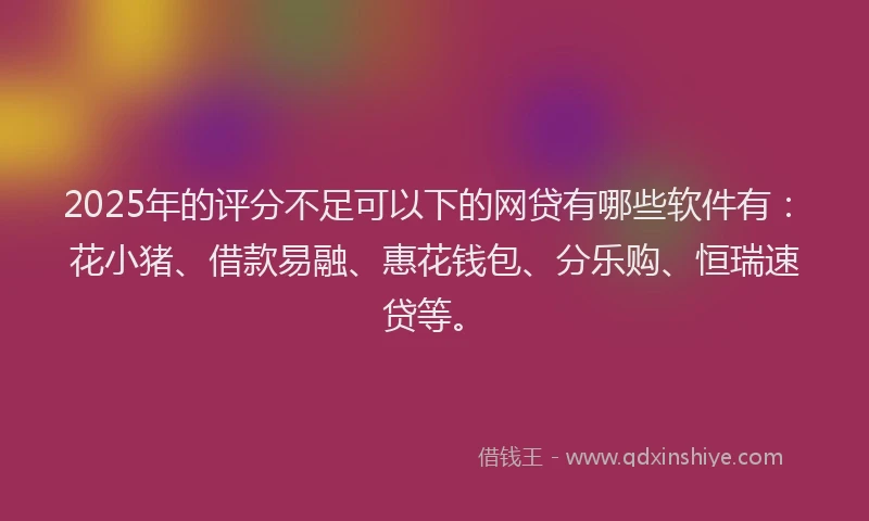 2025年的评分不足可以下的网贷有哪些软件有：花小猪、借款易融、惠花钱包、分乐购、恒瑞速贷等。
