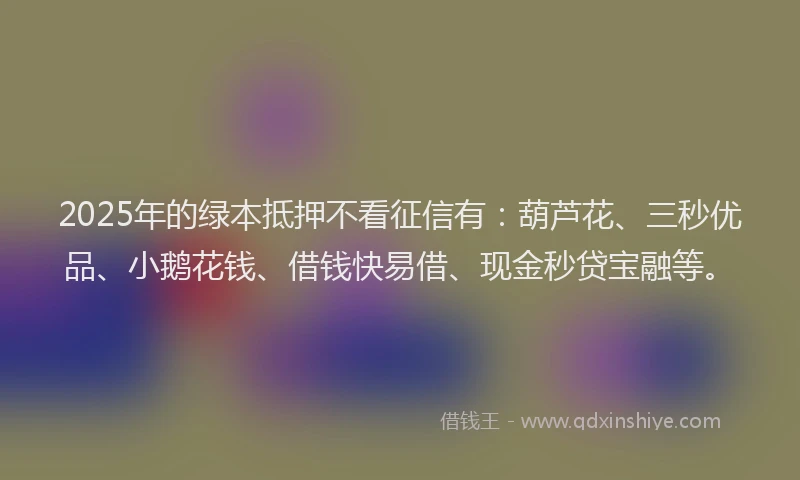 2025年的绿本抵押不看征信有：葫芦花、三秒优品、小鹅花钱、借钱快易借、现金秒贷宝融等。