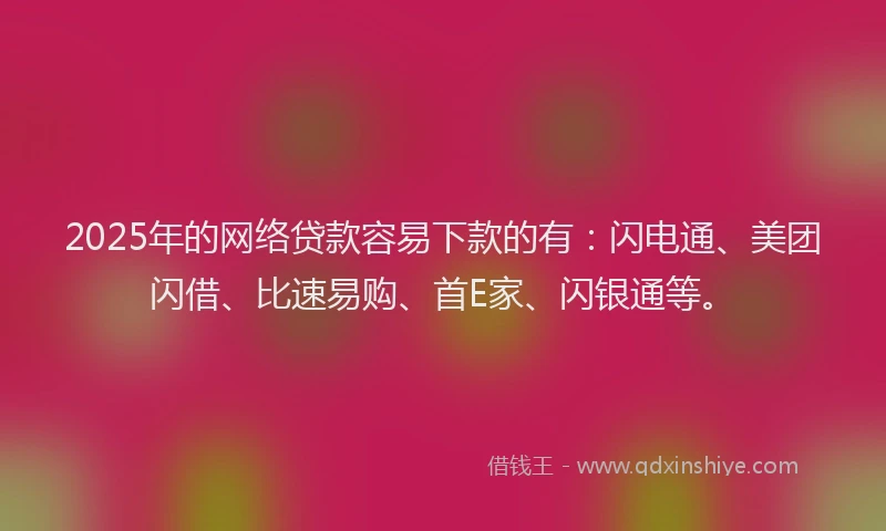 2025年的网络贷款容易下款的有：闪电通、美团闪借、比速易购、首E家、闪银通等。