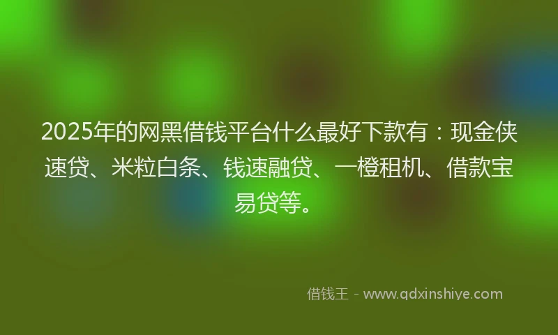 2025年的网黑借钱平台什么最好下款有：现金侠速贷、米粒白条、钱速融贷、一橙租机、借款宝易贷等。