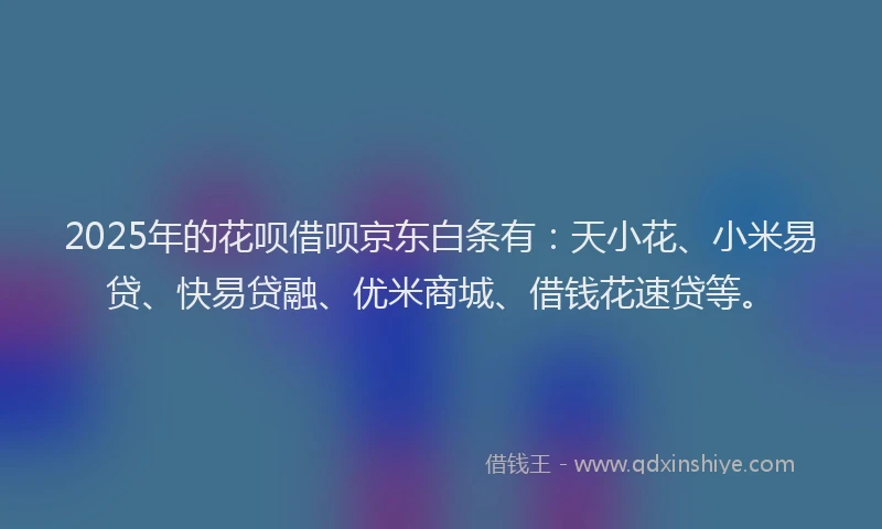 2025年的花呗借呗京东白条有：天小花、小米易贷、快易贷融、优米商城、借钱花速贷等。