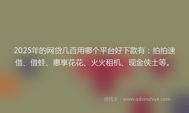 2025年的网贷几百用哪个平台好下款有：拍拍速借、借蛙、惠享花花、火火租机、现金侠士等。