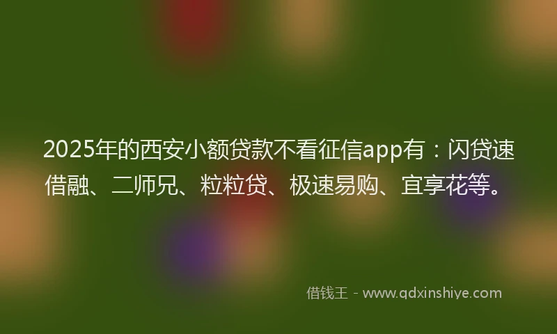 2025年的西安小额贷款不看征信app有：闪贷速借融、二师兄、粒粒贷、极速易购、宜享花等。