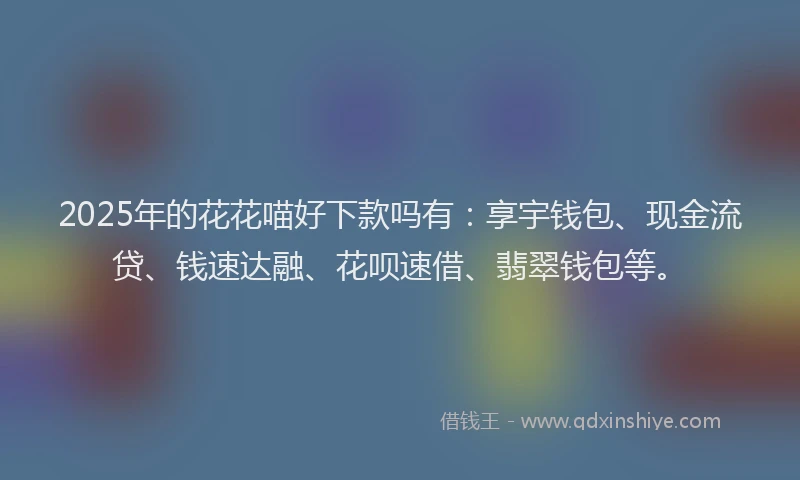2025年的花花喵好下款吗有：享宇钱包、现金流贷、钱速达融、花呗速借、翡翠钱包等。