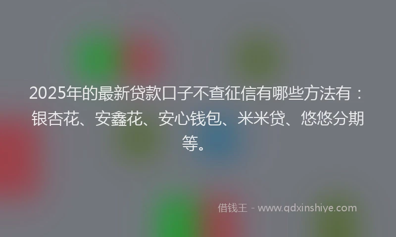 2025年的最新贷款口子不查征信有哪些方法有：银杏花、安鑫花、安心钱包、米米贷、悠悠分期等。