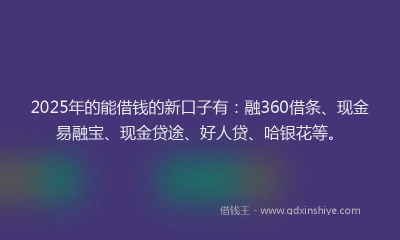 2025年的能借钱的新口子有：融360借条、现金易融宝、现金贷途、好人贷、哈银花等。