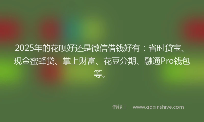 2025年的花呗好还是微信借钱好有：省时贷宝、现金蜜蜂贷、掌上财富、花豆分期、融通Pro钱包等。