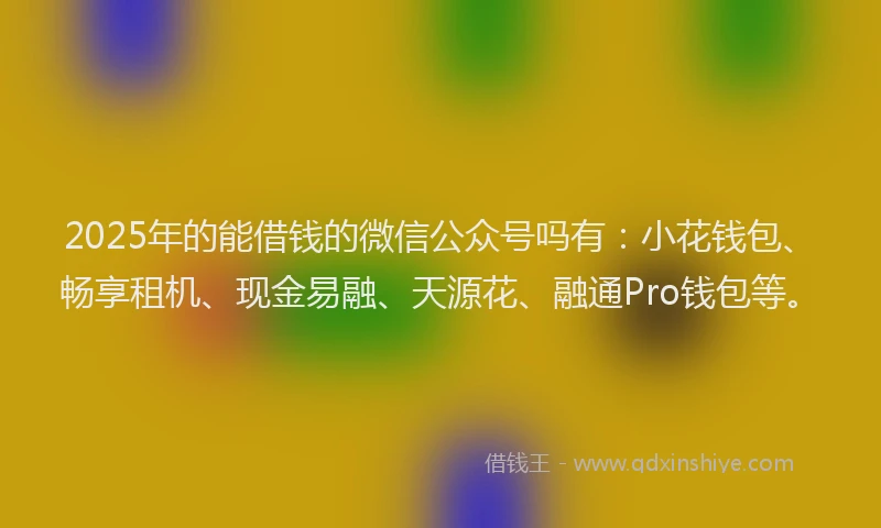 2025年的能借钱的微信公众号吗有：小花钱包、畅享租机、现金易融、天源花、融通Pro钱包等。