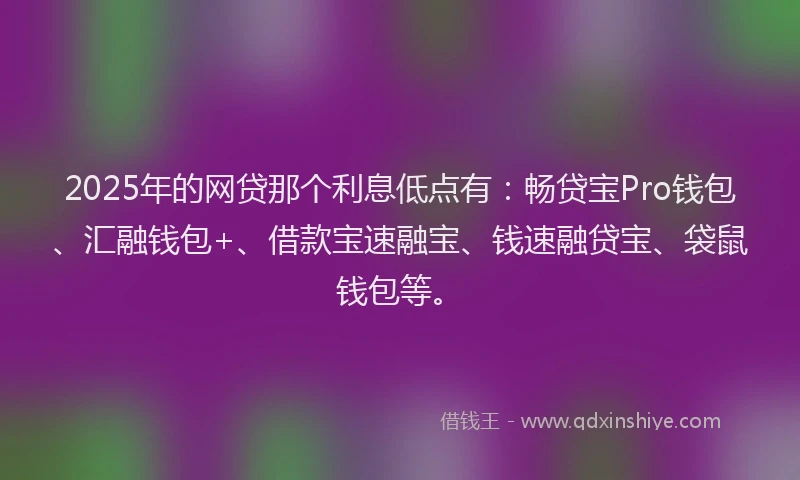 2025年的网贷那个利息低点有：畅贷宝Pro钱包、汇融钱包+、借款宝速融宝、钱速融贷宝、袋鼠钱包等。