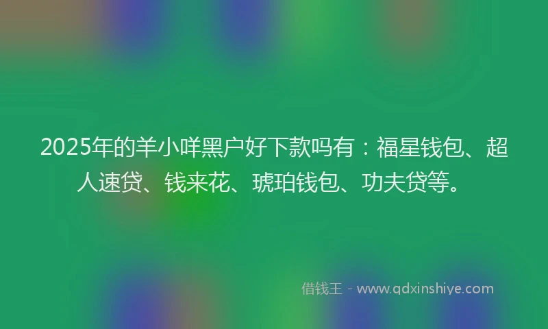 2025年的羊小咩黑户好下款吗有：福星钱包、超人速贷、钱来花、琥珀钱包、功夫贷等。