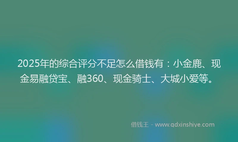 2025年的综合评分不足怎么借钱有：小金鹿、现金易融贷宝、融360、现金骑士、大城小爱等。
