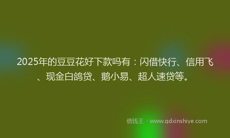 2025年的豆豆花好下款吗有：闪借快行、信用飞、现金白鸽贷、鹅小易、超人速贷等。