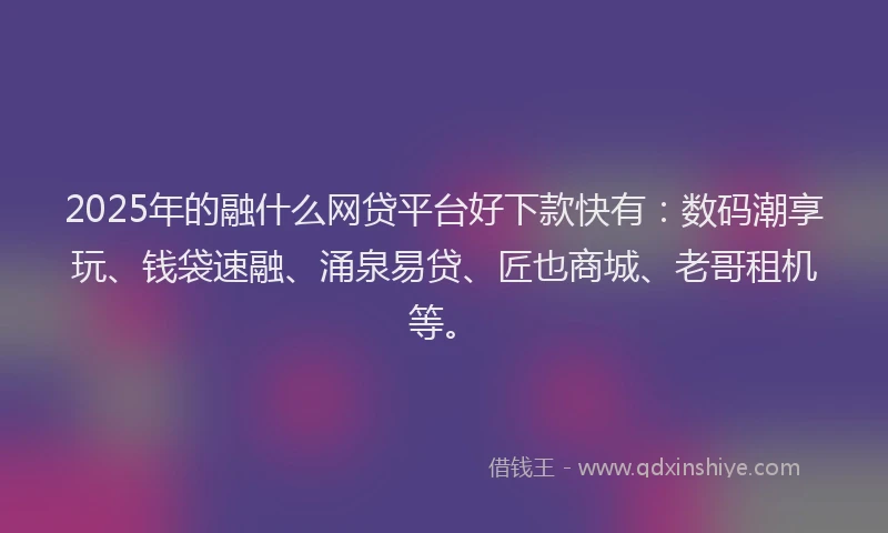 2025年的融什么网贷平台好下款快有：数码潮享玩、钱袋速融、涌泉易贷、匠也商城、老哥租机等。