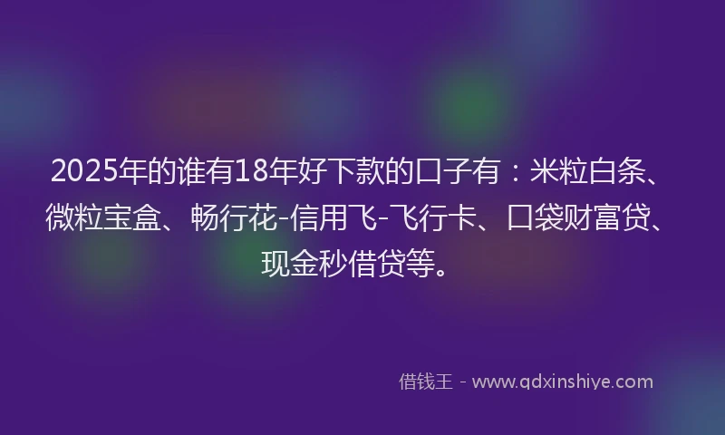 2025年的谁有18年好下款的口子有：米粒白条、微粒宝盒、畅行花-信用飞-飞行卡、口袋财富贷、现金秒借贷等。