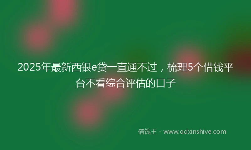 2025年最新西银e贷一直通不过，梳理5个借钱平台不看综合评估的口子