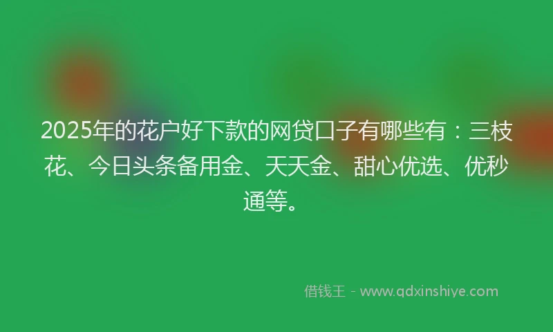 2025年的花户好下款的网贷口子有哪些有：三枝花、今日头条备用金、天天金、甜心优选、优秒通等。
