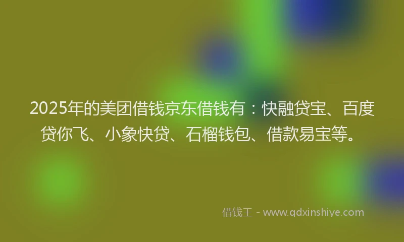 2025年的美团借钱京东借钱有：快融贷宝、百度贷你飞、小象快贷、石榴钱包、借款易宝等。