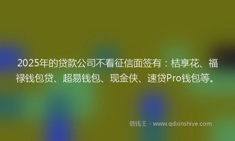 2025年的贷款公司不看征信面签有：桔享花、福禄钱包贷、超易钱包、现金侠、速贷Pro钱包等。