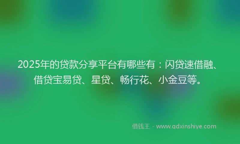 2025年的贷款分享平台有哪些有：闪贷速借融、借贷宝易贷、星贷、畅行花、小金豆等。