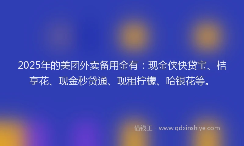 2025年的美团外卖备用金有：现金侠快贷宝、桔享花、现金秒贷通、现租柠檬、哈银花等。
