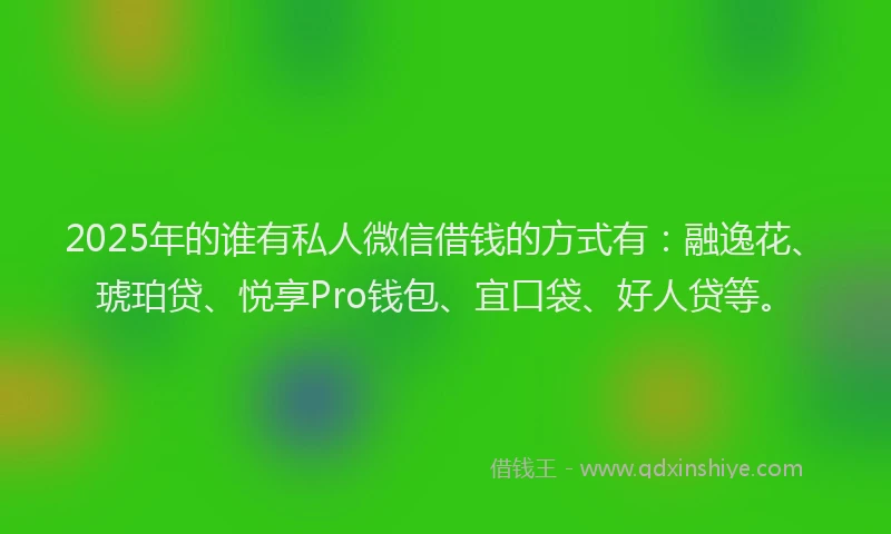 2025年的谁有私人微信借钱的方式有：融逸花、琥珀贷、悦享Pro钱包、宜口袋、好人贷等。