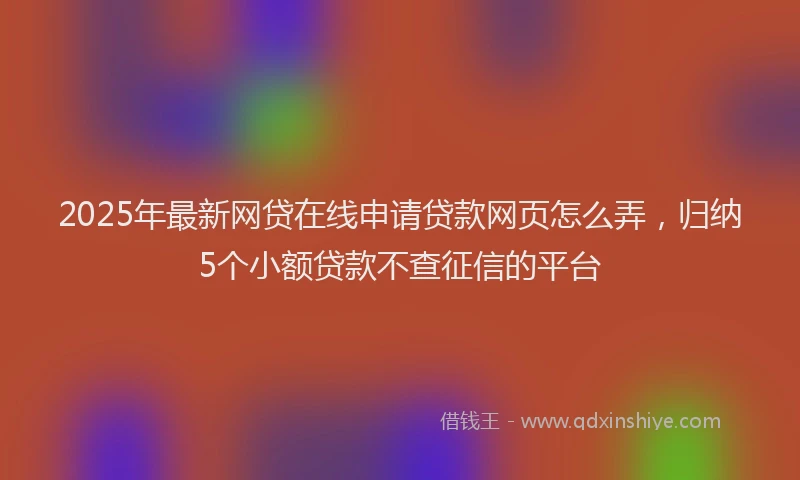2025年最新网贷在线申请贷款网页怎么弄，归纳5个小额贷款不查征信的平台