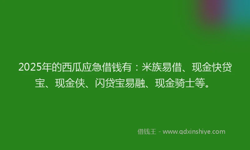 2025年的西瓜应急借钱有：米族易借、现金快贷宝、现金侠、闪贷宝易融、现金骑士等。