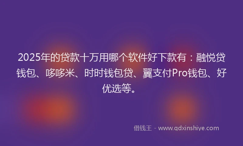 2025年的贷款十万用哪个软件好下款有：融悦贷钱包、哆哆米、时时钱包贷、翼支付Pro钱包、好优选等。