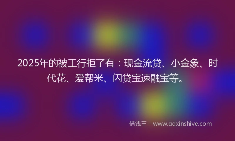 2025年的被工行拒了有：现金流贷、小金象、时代花、爱帮米、闪贷宝速融宝等。