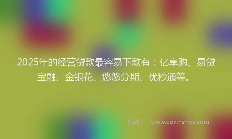 2025年的经营贷款最容易下款有：亿享购、易贷宝融、金银花、悠悠分期、优秒通等。