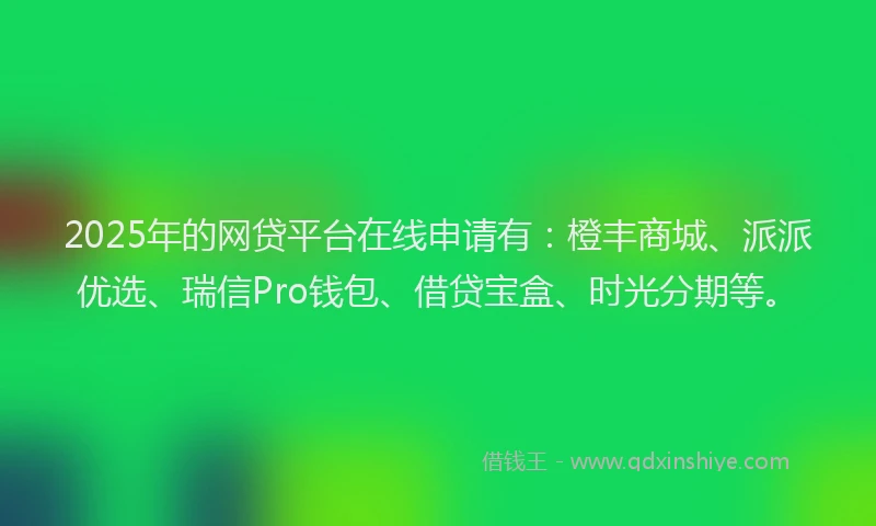2025年的网贷平台在线申请有：橙丰商城、派派优选、瑞信Pro钱包、借贷宝盒、时光分期等。