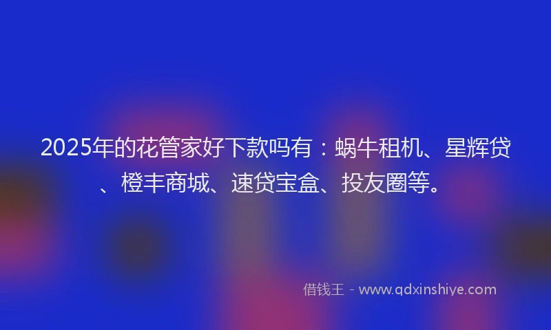 2025年的花管家好下款吗有：蜗牛租机、星辉贷、橙丰商城、速贷宝盒、投友圈等。