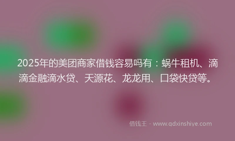 2025年的美团商家借钱容易吗有：蜗牛租机、滴滴金融滴水贷、天源花、龙龙用、口袋快贷等。