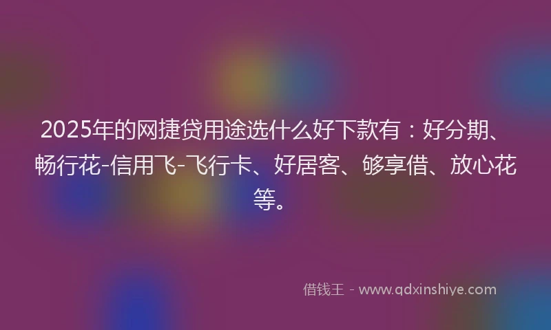 2025年的网捷贷用途选什么好下款有：好分期、畅行花-信用飞-飞行卡、好居客、够享借、放心花等。