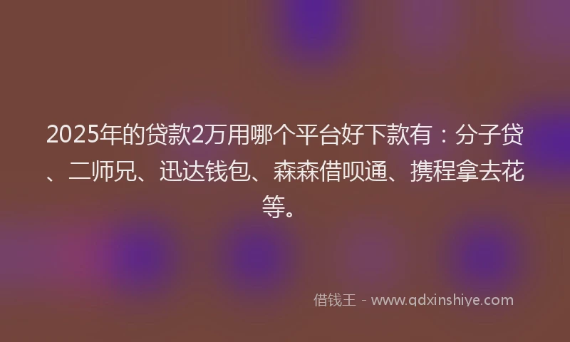 2025年的贷款2万用哪个平台好下款有：分子贷、二师兄、迅达钱包、森森借呗通、携程拿去花等。