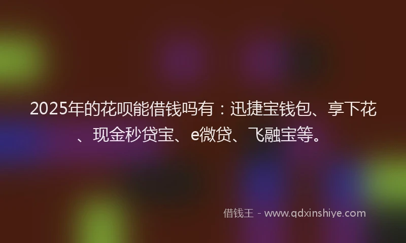 2025年的花呗能借钱吗有：迅捷宝钱包、享下花、现金秒贷宝、e微贷、飞融宝等。