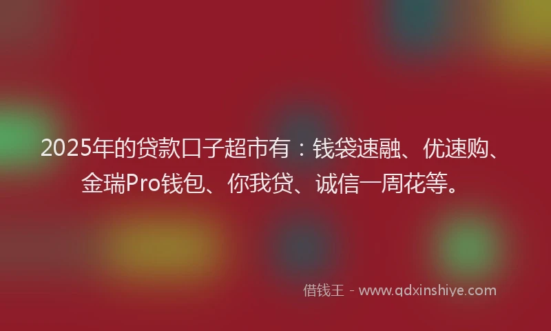 2025年的贷款口子超市有：钱袋速融、优速购、金瑞Pro钱包、你我贷、诚信一周花等。