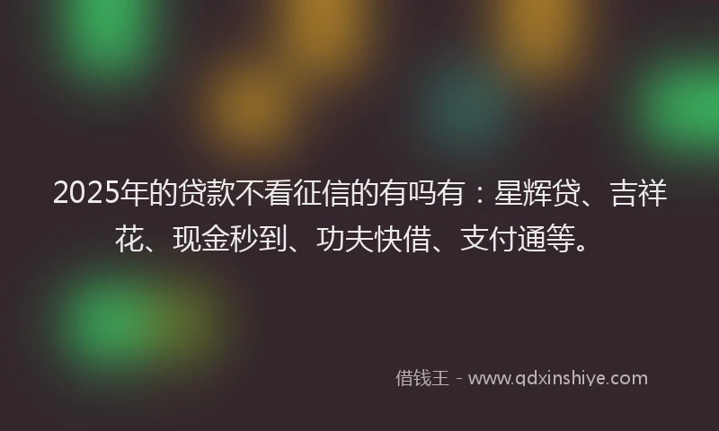 2025年的贷款不看征信的有吗有：星辉贷、吉祥花、现金秒到、功夫快借、支付通等。