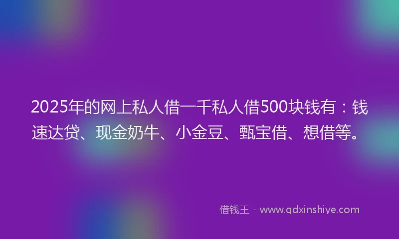 2025年的网上私人借一千私人借500块钱有：钱速达贷、现金奶牛、小金豆、甄宝借、想借等。