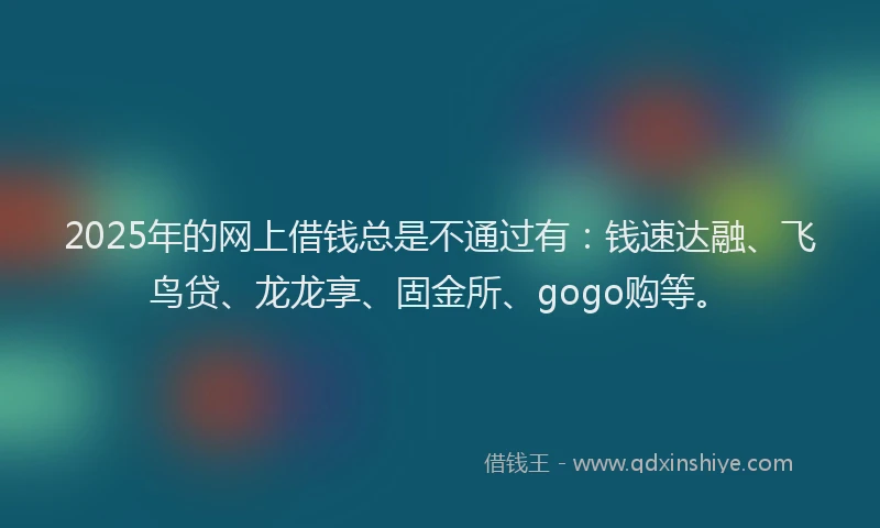 2025年的网上借钱总是不通过有:钱速达融、飞鸟贷、龙龙享、固金所、gogo购等。