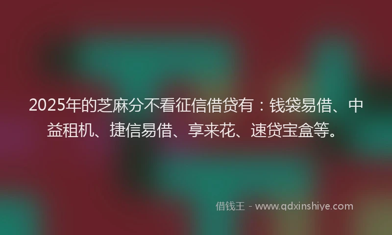 2025年的芝麻分不看征信借贷有：钱袋易借、中益租机、捷信易借、享来花、速贷宝盒等。