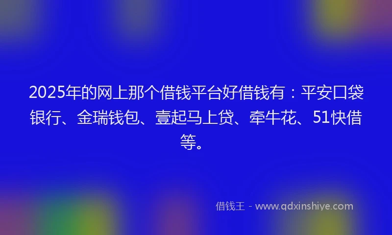 2025年的网上那个借钱平台好借钱有：平安口袋银行、金瑞钱包、壹起马上贷、牵牛花、51快借等。