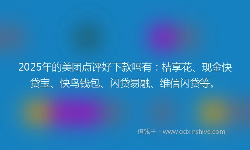 2025年的美团点评好下款吗有：桔享花、现金快贷宝、快鸟钱包、闪贷易融、维信闪贷等。